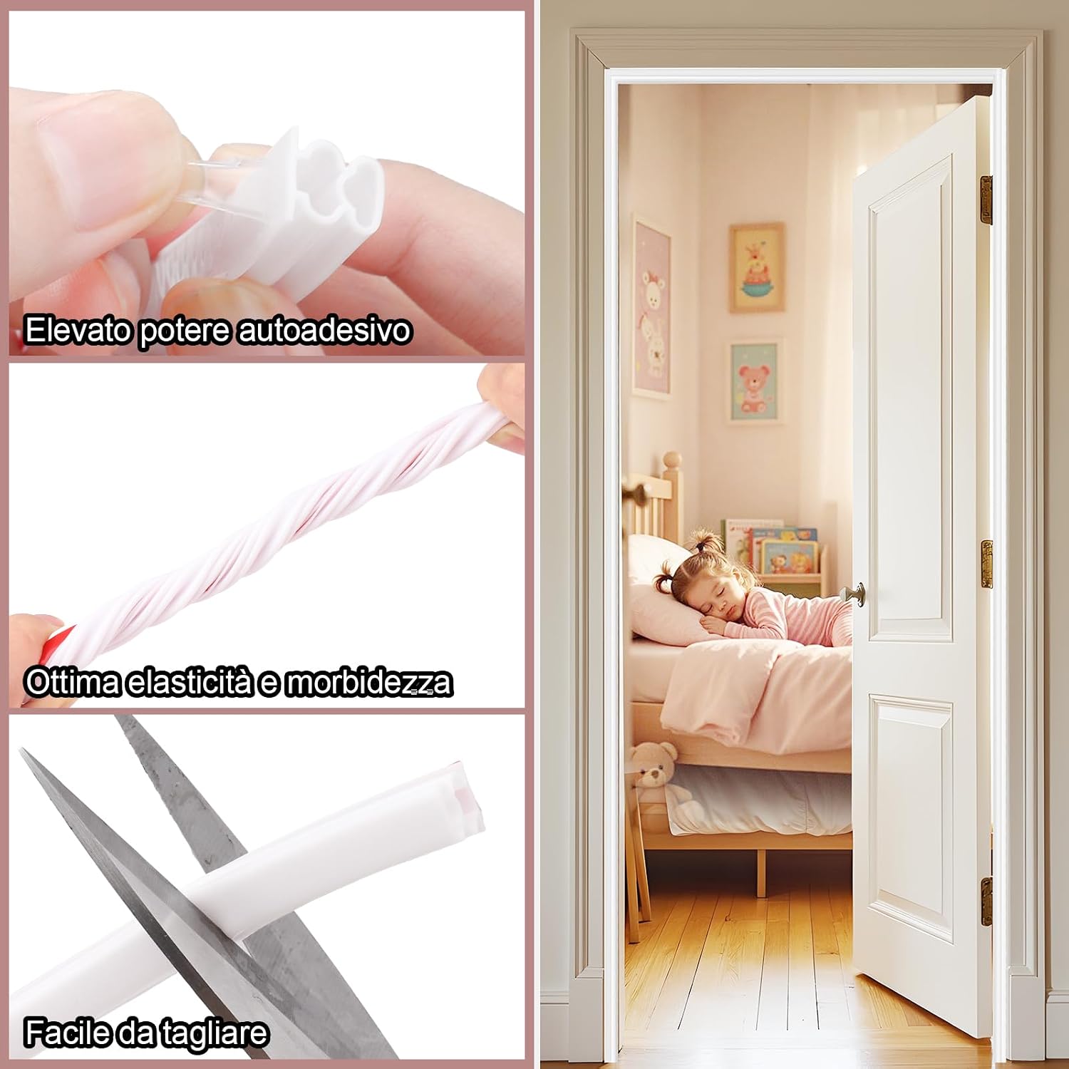 Detalle de Hzetuu guarnizione adesiva per finestre e porte, 10 m bianco: isolamento termico e acustico anti-spifferi