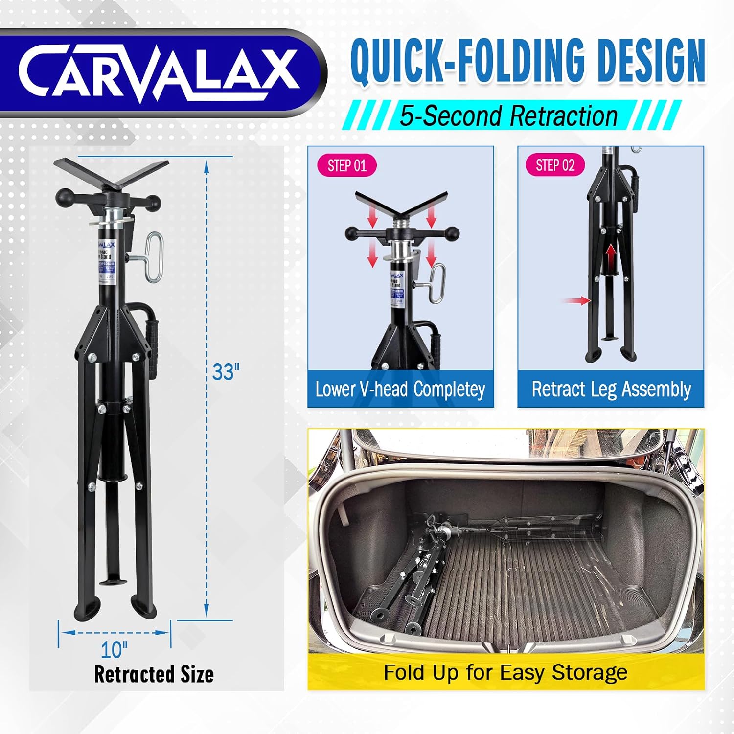 Thumbnail 3 de CARVALAX V-Head Pipe Jack Stands: Adjustable, Portable 2500lb Capacity for Welding and More