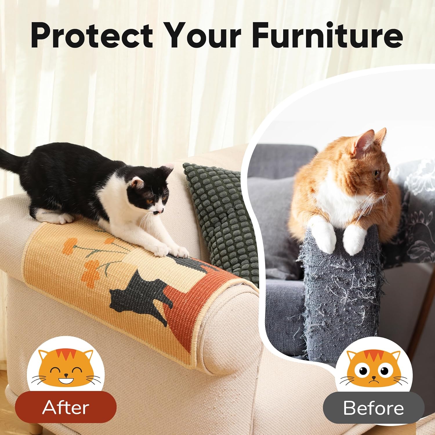 Thumbnail 5 de Tapis griffoir FUKUMARU en sisal naturel 60 x 40 cm pour chat (intérieur) avec bandes adhésives