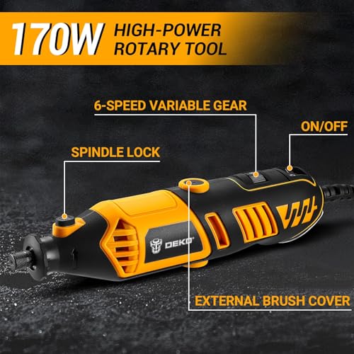 Detalle de DEKOPRO 170W Kit de Herramientas de Amoladora Pequeña 220V: Conjunto completo de accesorios para cortar, pulir y tallar
