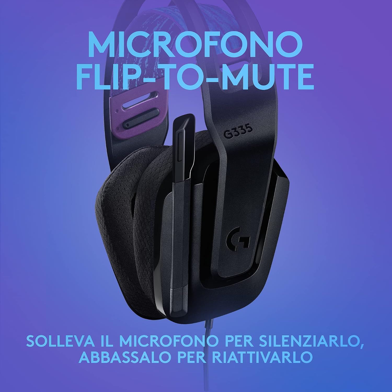 Detalle de Logitech G G335: cuffie cablate gaming leggere con microfono flip-to-mute e comfort a lungo termine