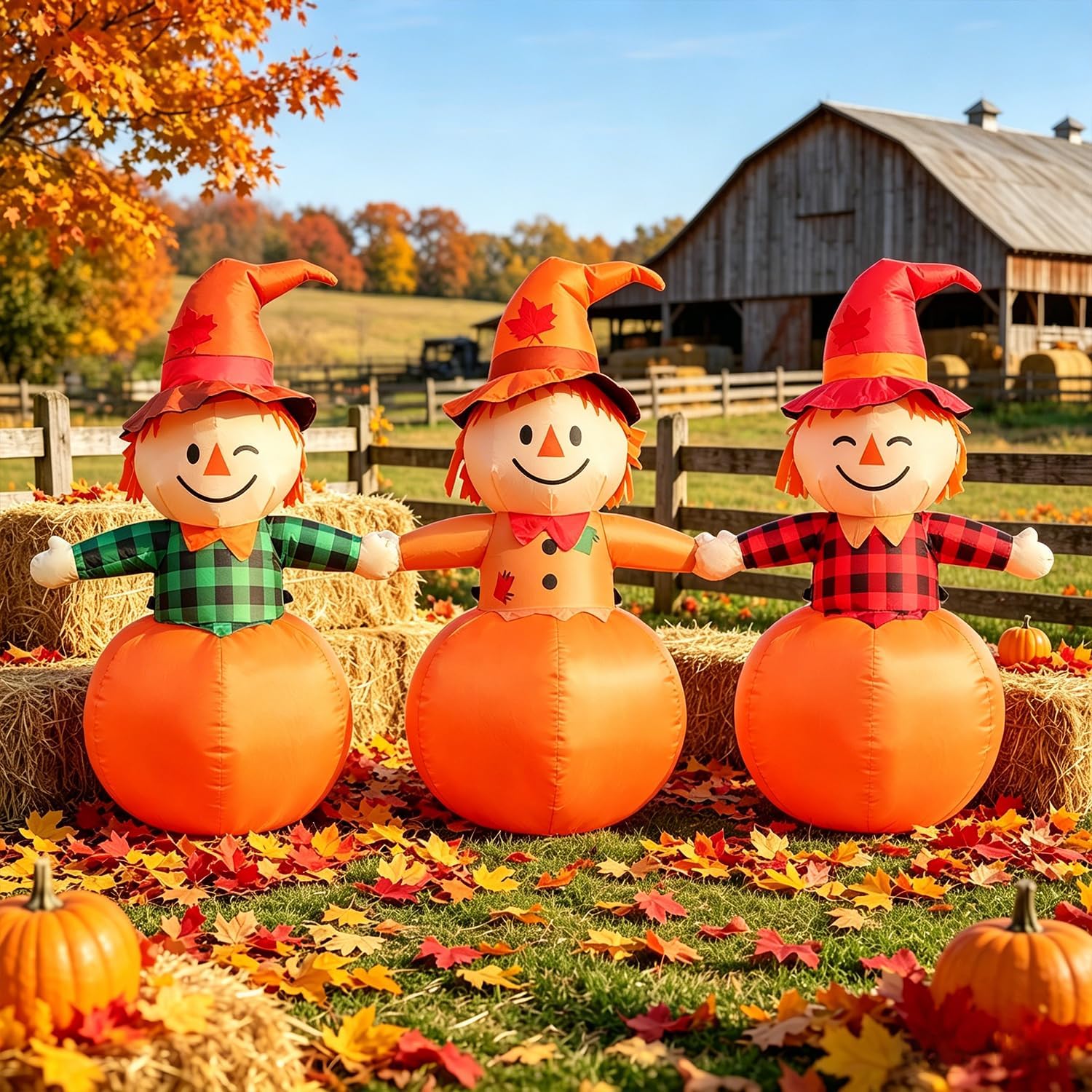 Detalle de DomKom CQQ2601 6-ft Inflatable Scarecrow with LED Lights for Outdoor Decor