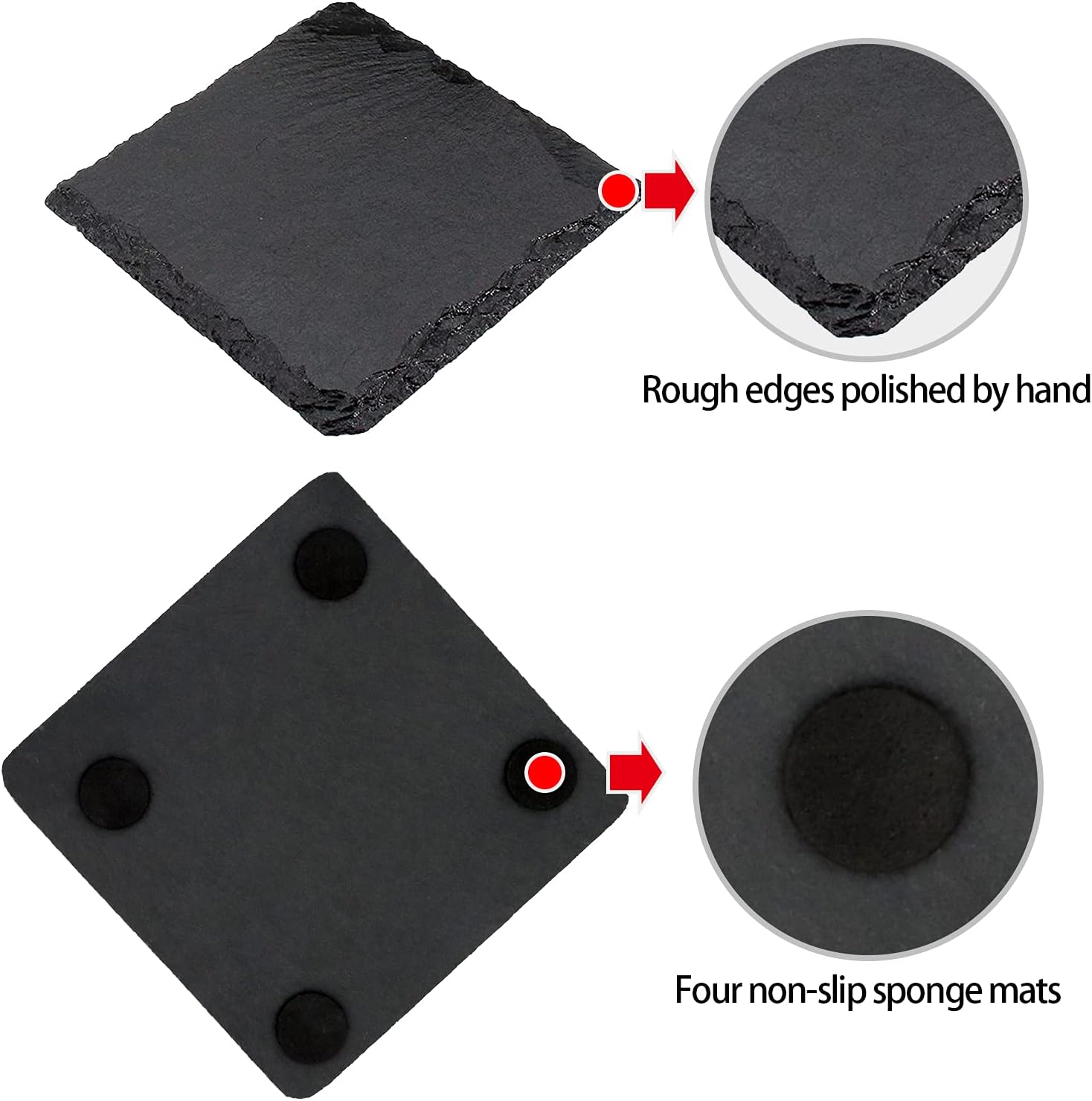 Detalle de VIBRATITE 24 quadratische Schiefer-Getränkeuntersetzer (10,2 cm) – schwarzer Naturschiefer für Bar, Küche & Deko