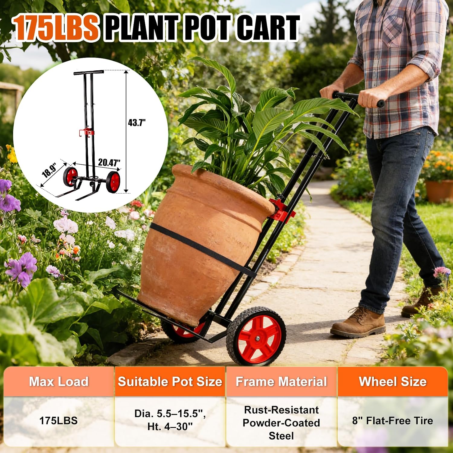 Detalle de ZT-HPTC Plant Caddy with Wheels, 175 lb Capacity, Adjustable Arms