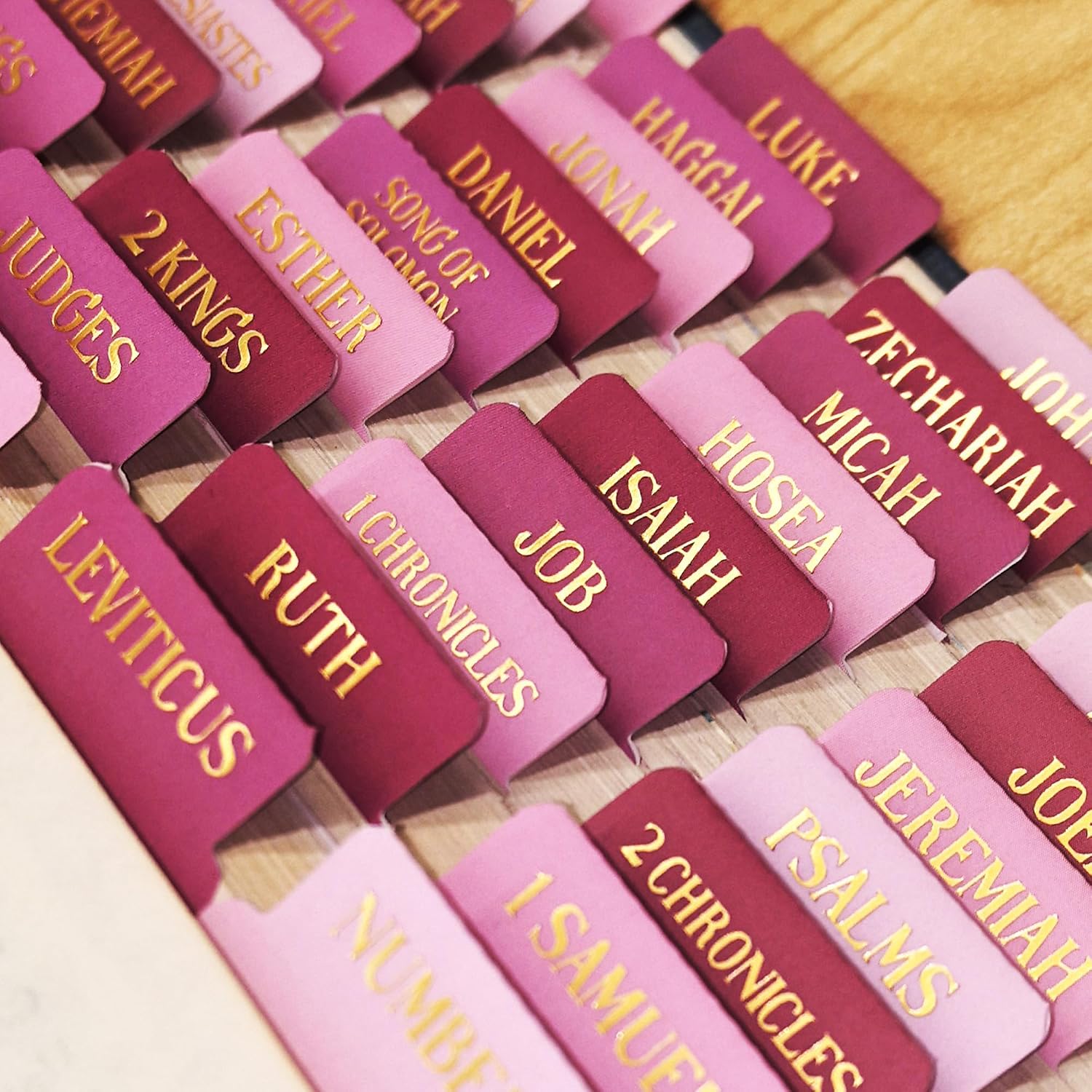 VYRANA LLSYT-Pink Laminated Bible Tabs, Pink and Gold Foil, 105-Piece Set
