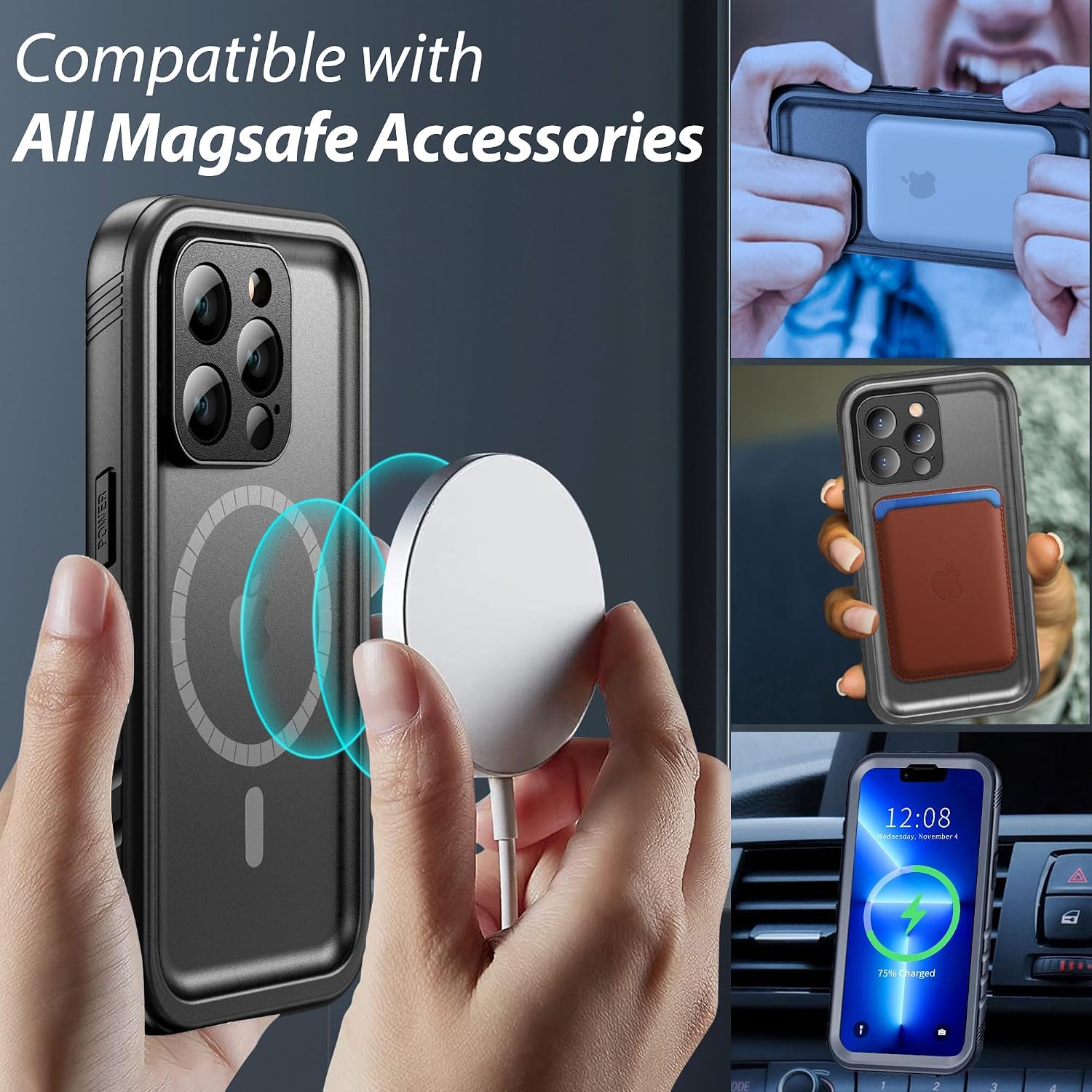 Detalle de SPORTLINK WPC-M-13P-BK Waterproof Case for iPhone 13 Pro, MagSafe-Compatible