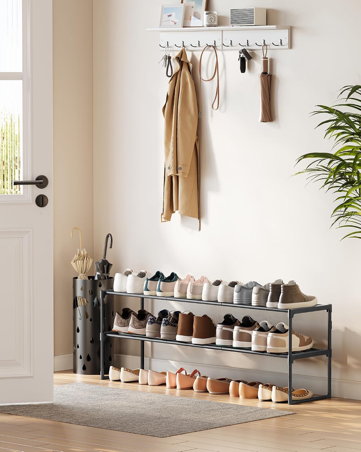 Detalle 2 de SONGMICS DEKY LSA032B01 Two-Tier Shoe Rack, Stackable, 116 cm Wide, Black