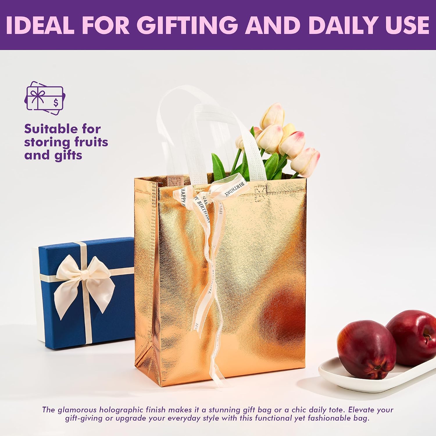 Detalle de PACKINNO Reusable Gift Bags, 8 x 4 x 10 Inches