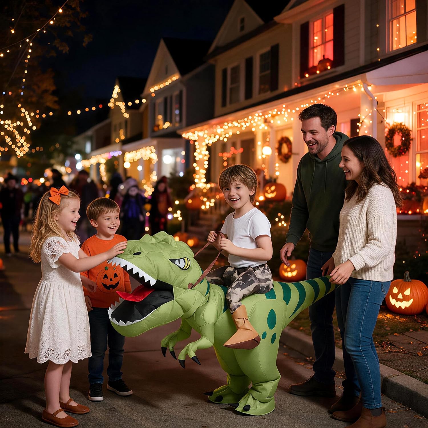 Detalle de Inflatable T-Rex Costume for Kids, Fan-Powered Polyester Halloween Suit