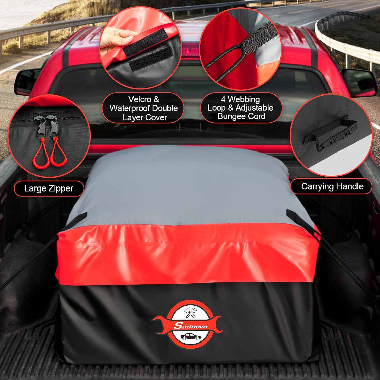 Detalle de Sailnovo Truck Bed Cargo Bag 26 cu ft — Waterproof, Heavy-Duty PVC, Universal Fit (50 x 40 x 22 in)