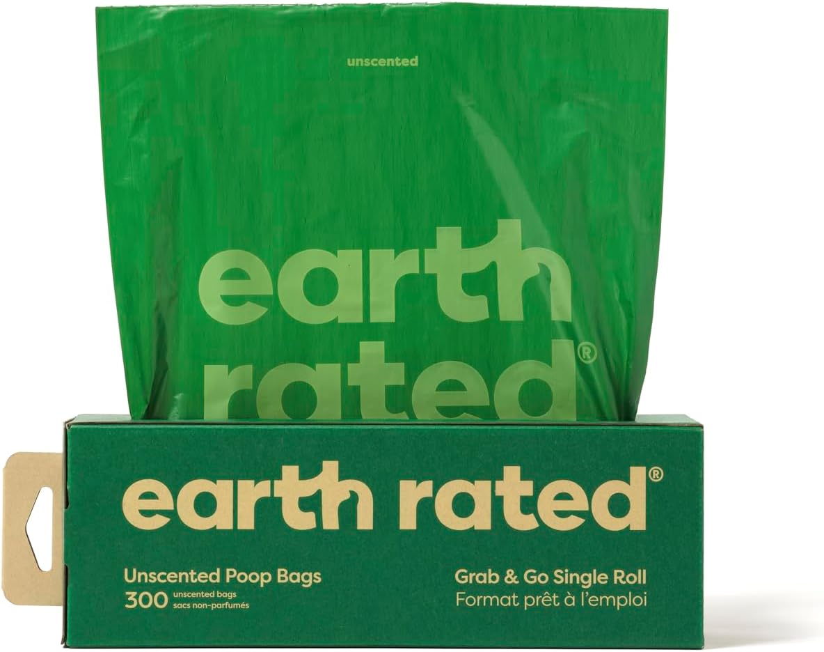 Earth Rated Hundekotbeutel – Dicke Grab & Go Rolle, 300 Beutel, unparfümiert, 20 x 33 cm