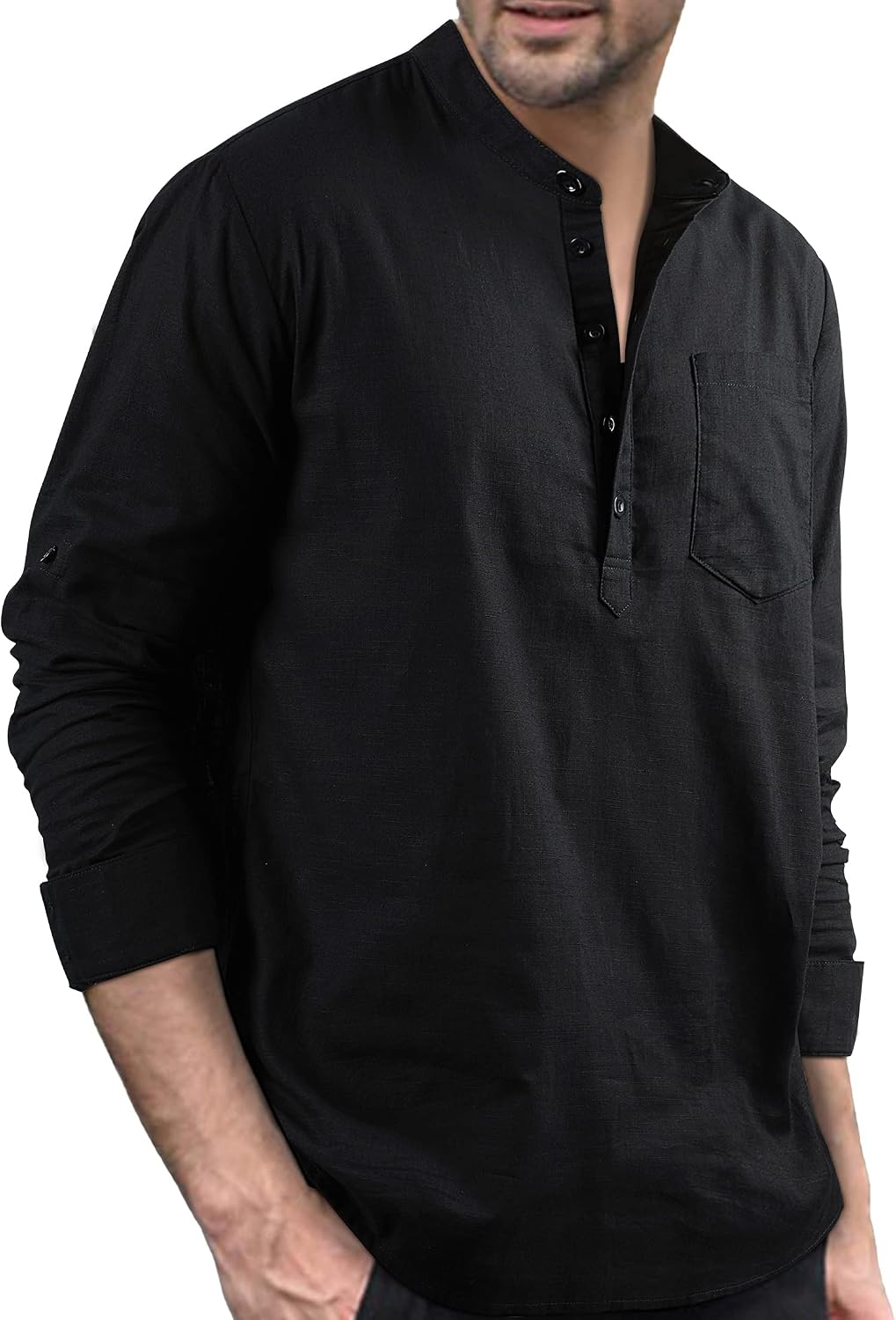 Thumbnail 1 de Enlision Mens Casual Cotton Linen Shirt Long Sleeve Button Down Summer Lightweight Henley Shirt Tops