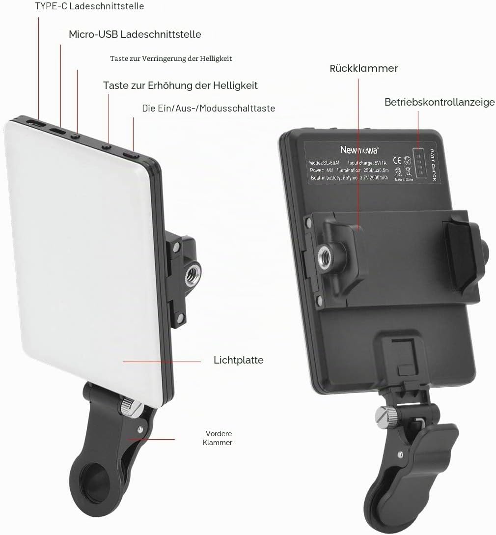Detalle de Newmowa 60 LED Videolicht 3200–5600K LED‑Panel 🎥
