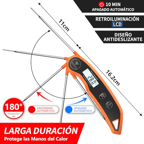 Detalle de DOQAUS Termómetro de Cocina con Pantalla Retroiluminada (Naranja)