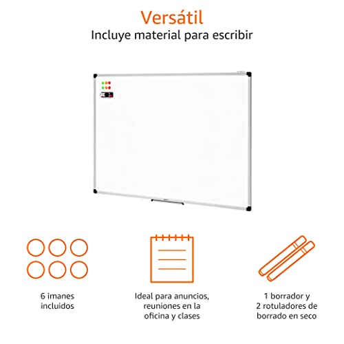 Detalle de Amazon Basics Pizarra Blanca Magnética con Marco de Aluminio 120 x 90 cm