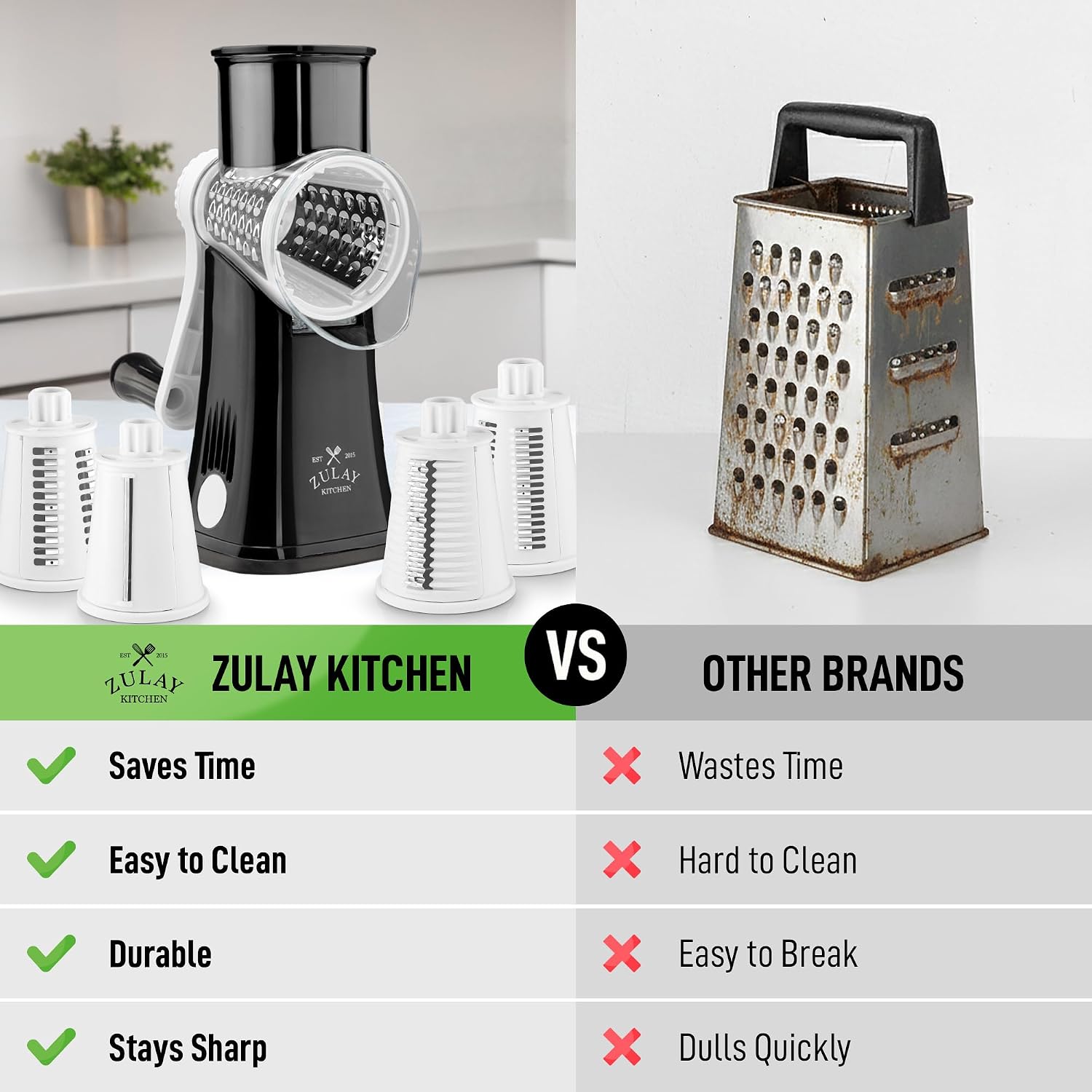 Detalle de Zulay Kitchen 5 Blade Rotary Cheese Grater, Hand Crank, 304 Stainless Steel