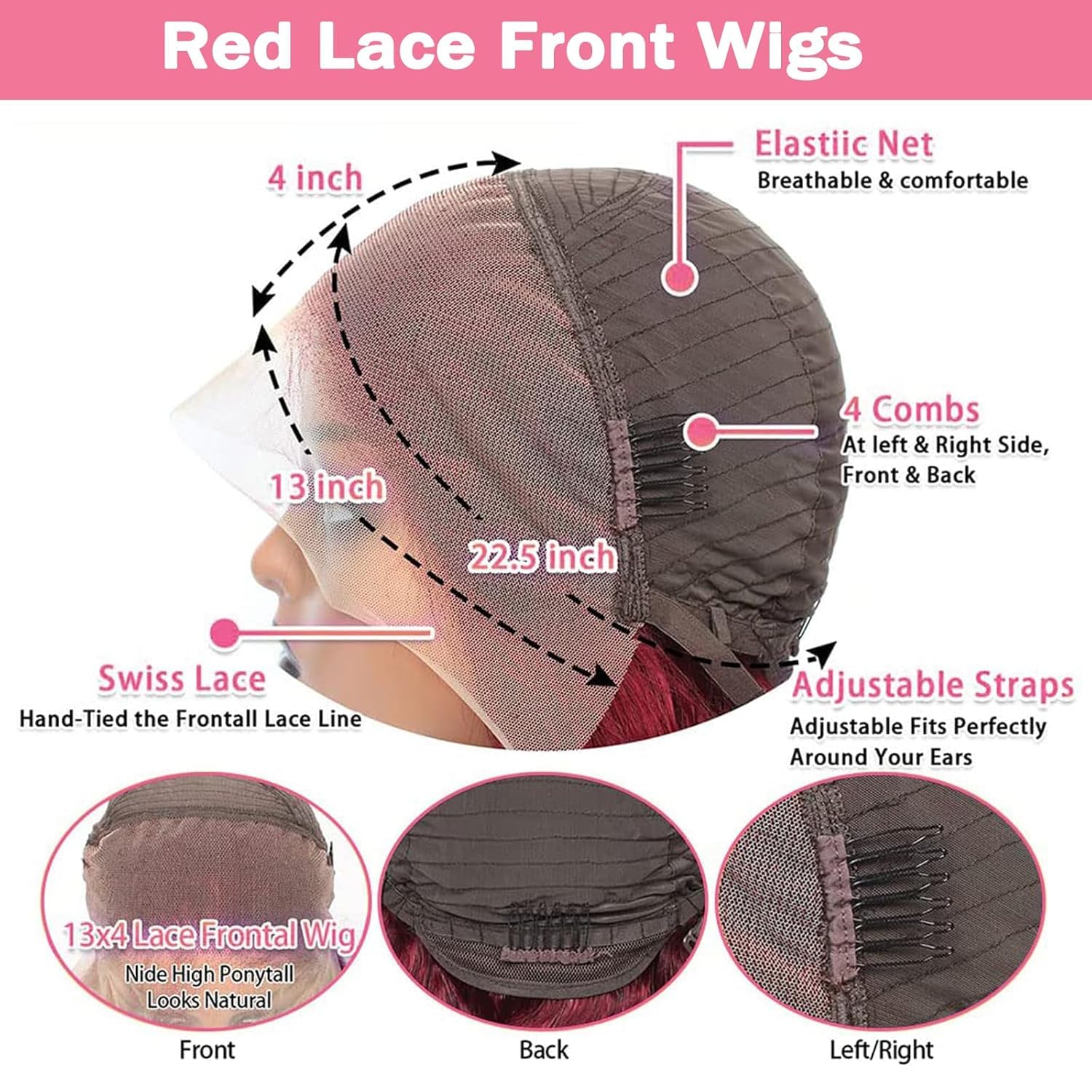 Detalle 2 de QZOQZO 99J Burgundy 24-Inch Human Hair Lace Front Wig, 13x6 Body Wave