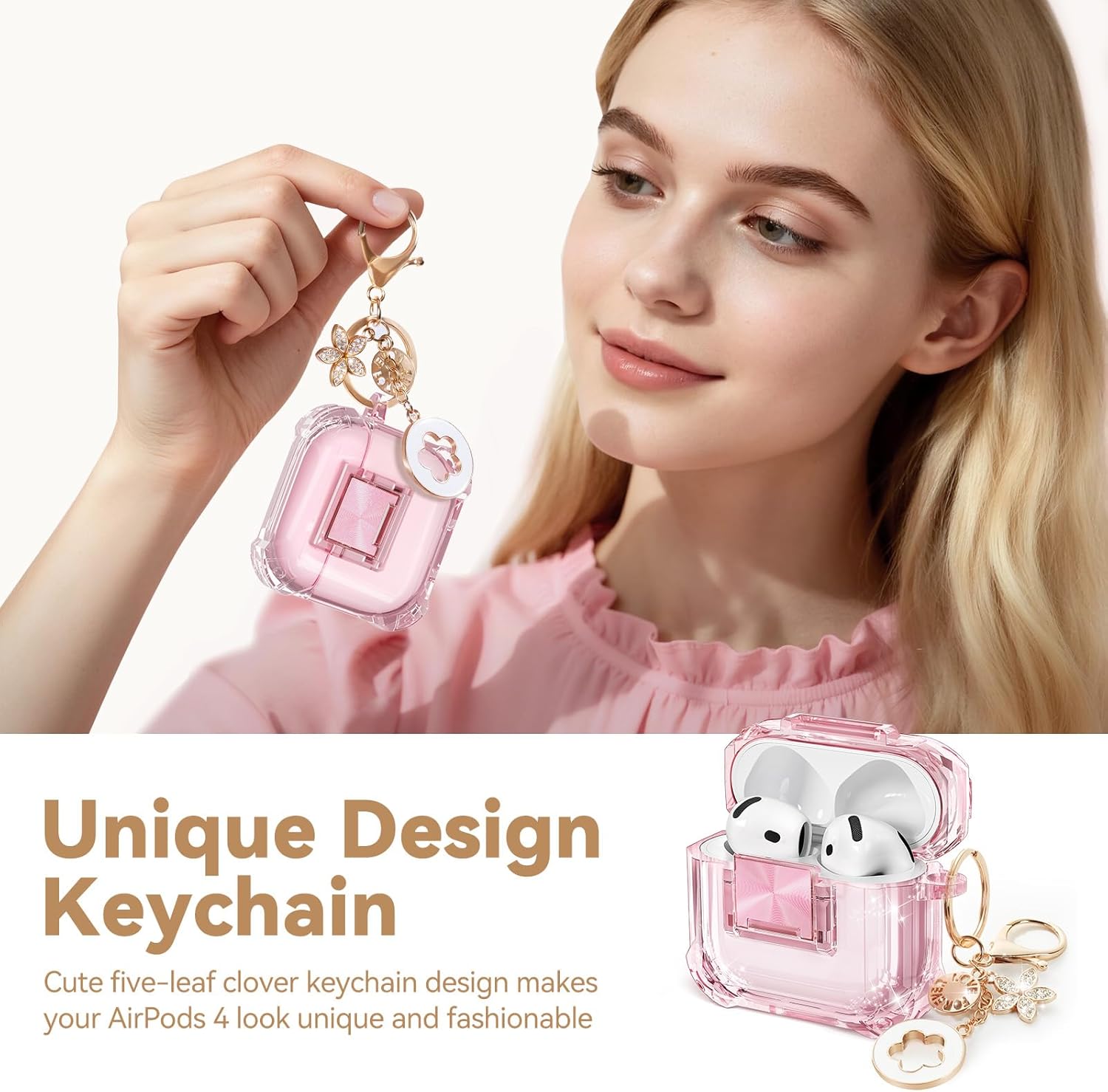 Thumbnail 5 de Wowwat AirPods 4 Case with Safety Lock, Clear Soft TPU Cover + Keychain & Cleaning Kit (Clear Pink)