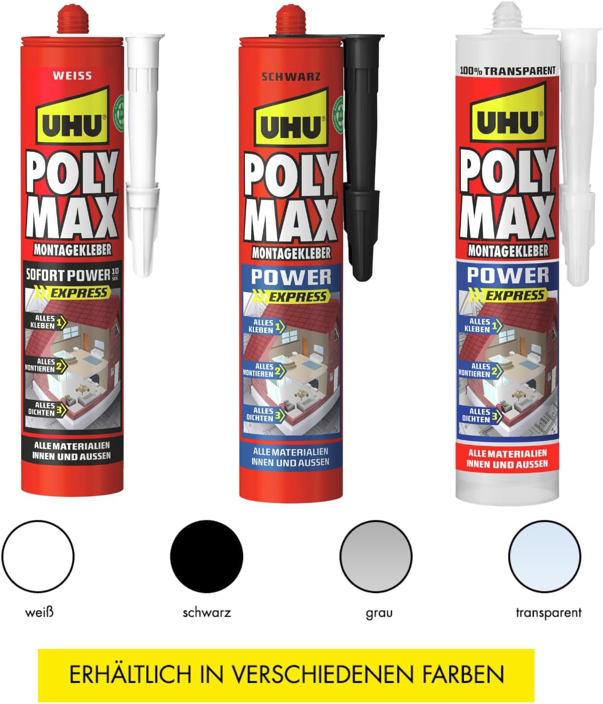 Thumbnail 6 de UHU POLY MAX Montagekleber 10 SEK SOFORT POWER Kartusche – Glasklarer Montagekleber und Dichtungsmasse, 300 g