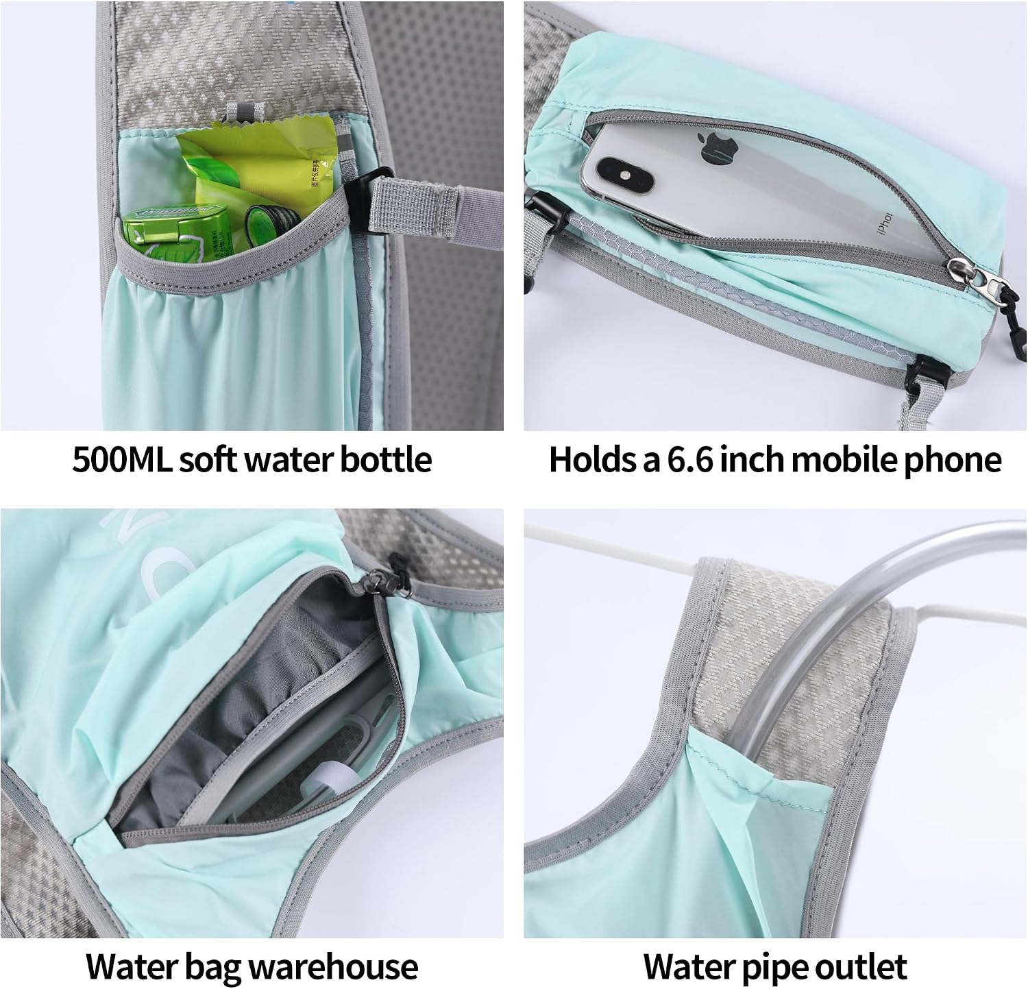 Detalle 2 de Laufweste Damen & Herren mit 1.500-ml-Trinkflasche – 5L Running Vest Trinkrucksack mit Handyhalterung