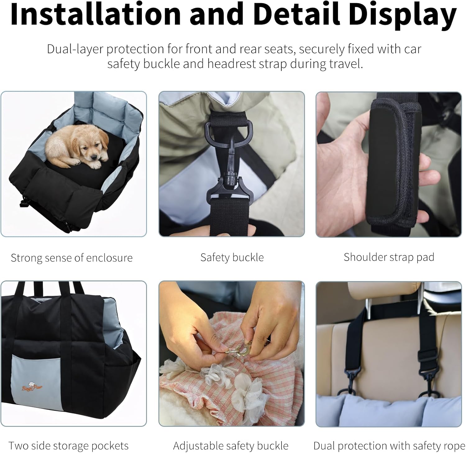 Thumbnail 5 de BingoPaw Dog Car Seat Carrier 49.5x40cm
