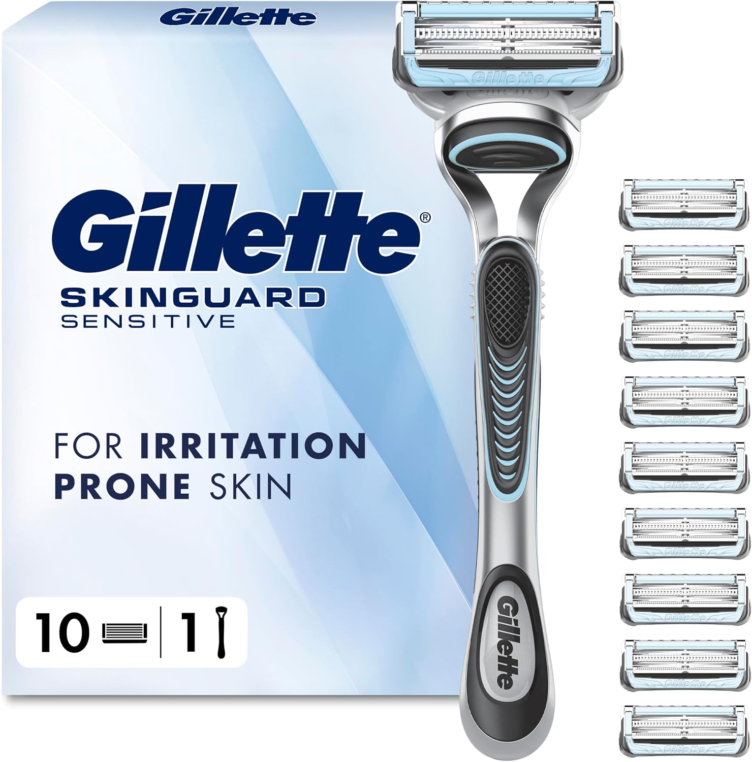 Detalle de Gillette SkinGuard Sensitive Razor for Men with SkinGuard protection and 10 blade refills