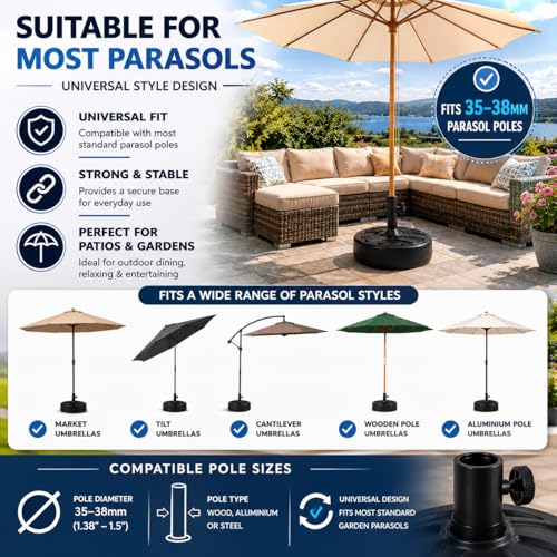 Thumbnail 5 de SHATCHI 13 Litre Fillable Parasol Base Stand for 35-48 mm Garden Umbrella Poles