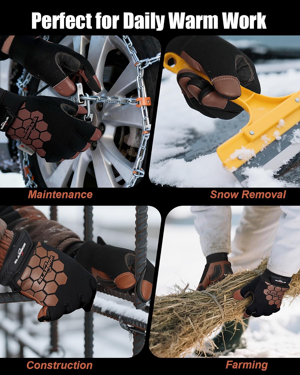 Detalle 2 de SLARMOR Winter Work Gloves for Men, Waterproof, Touchscreen, Cowhide Palm