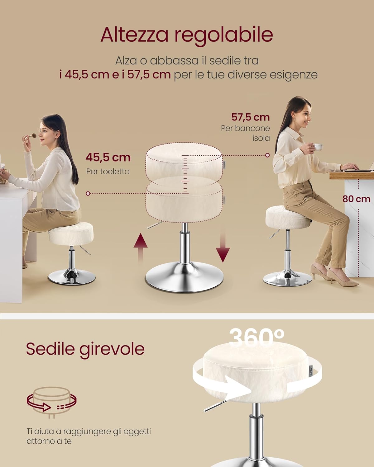 Thumbnail 5 de VASAGLE LJB120W01 sgabello trucco regolabile 45,5–57,5 cm