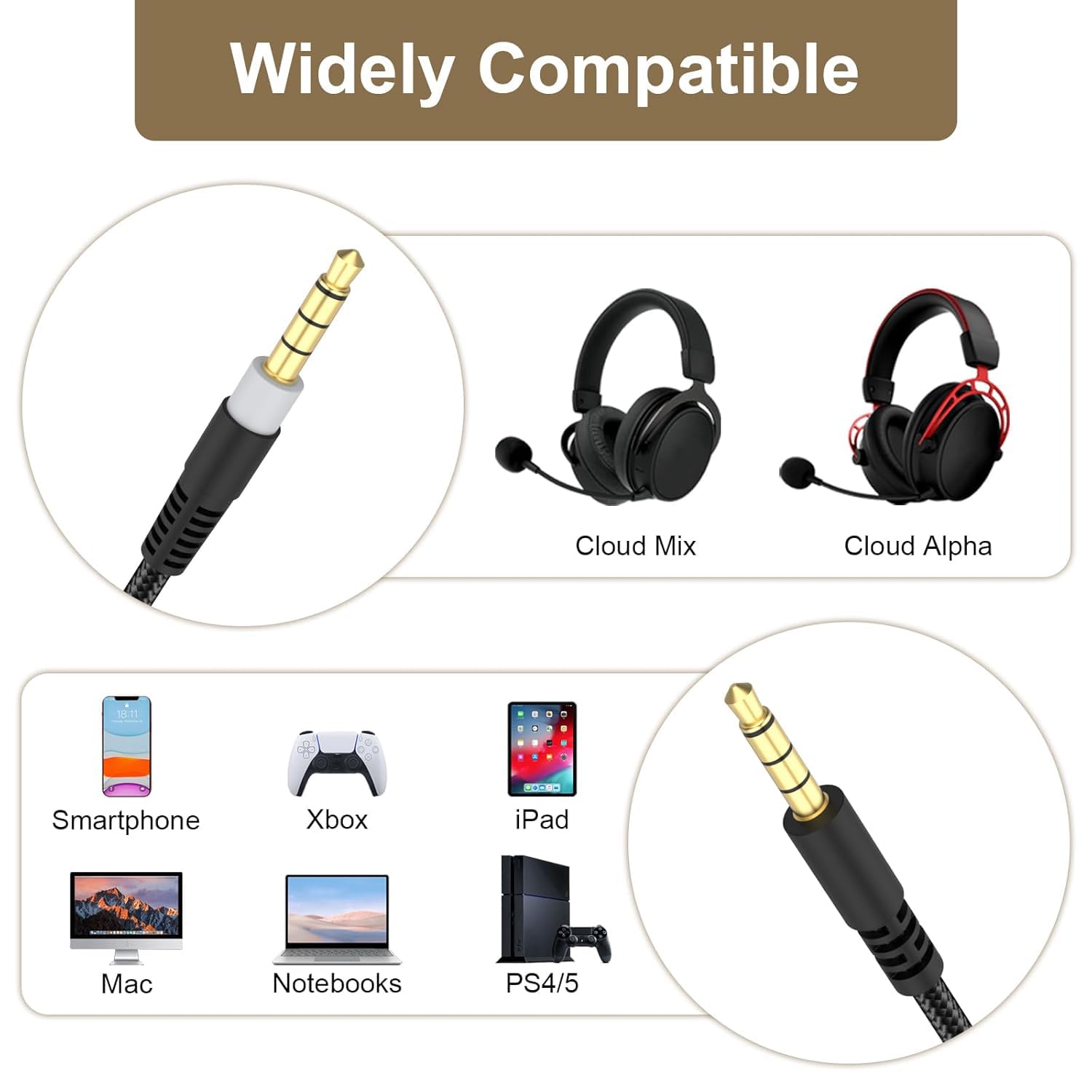 Detalle 2 de Toeasor 5ft gaming headset cable 3.5mm