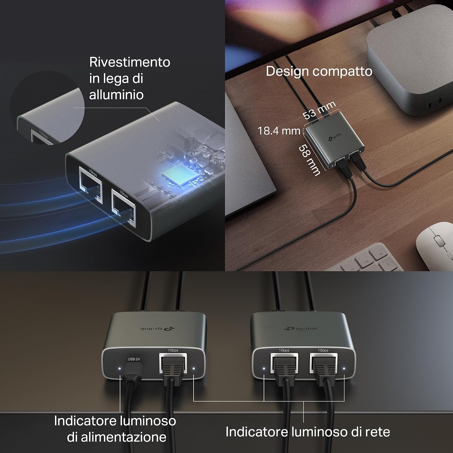 Thumbnail 6 de TP-Link EH210: Sdoppiatore Ethernet Gigabit 1→2 in alluminio, Plug & Play