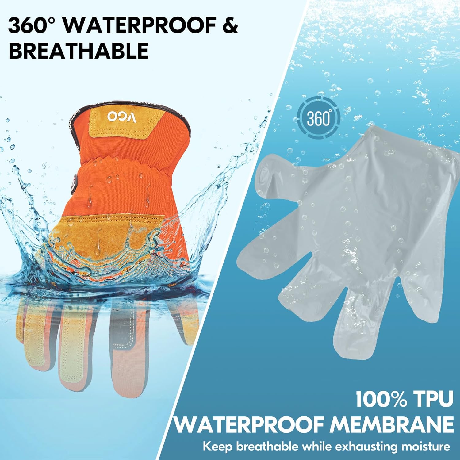 Thumbnail 2 de Vgo Winter Waterproof Leather Work Gloves 1 pair 🧤