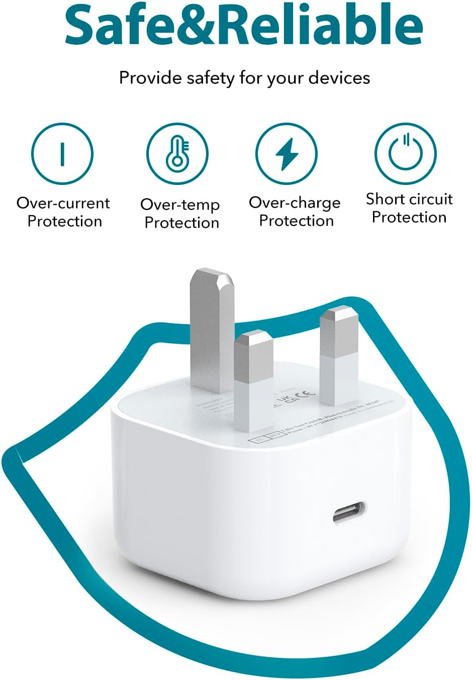 Detalle 2 de iPhone Fast Charge 20W USB-C Plug & 2m Cable (MFi Certified) – Safe, Longer Lead for iPhone 8 to 14 Series