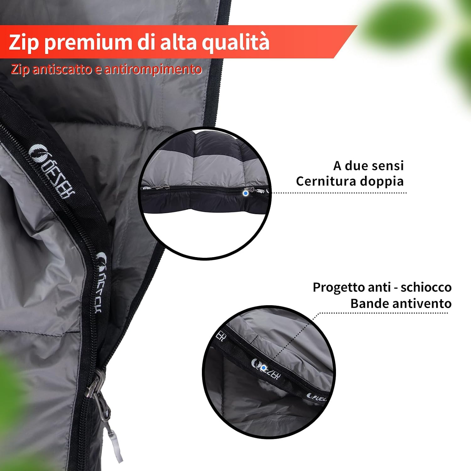Detalle de QEZER Sacco a pelo ultraleggero in piuma per adulti e bambini, 12°C a -8°C, 1080 g–2140 g (4 stagioni) per campeggio e trekking