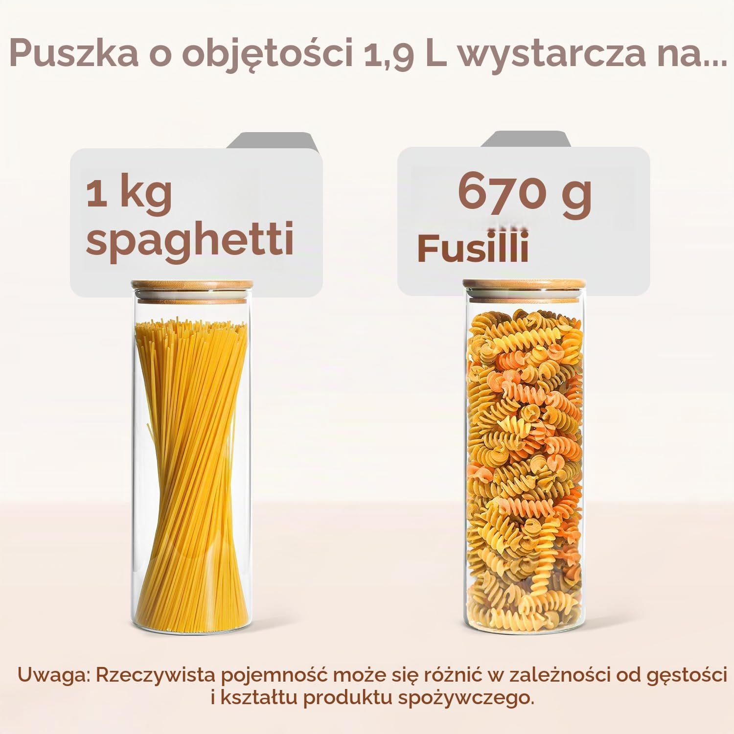Detalle de ComSaf słoiki szklane 1,9 l, zestaw 3 szt. z bambusowymi pokrywkami