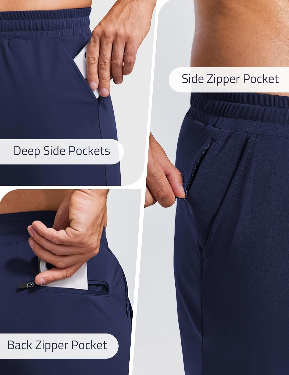 Detalle de PINSPARK Tracksuit Bottoms Men: Lightweight Cuffed Joggers with Zipper Pockets and UPF 50+