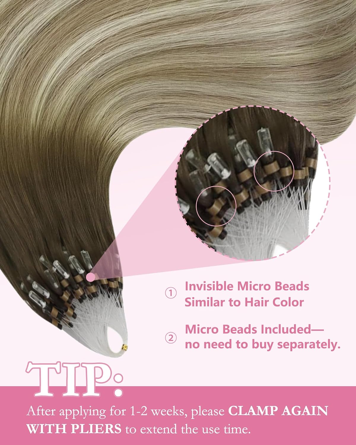 Thumbnail 3 de YoungSee Microring Extensions Echthaar, 1 g Balayage (60 cm) – Micro-Loop Haarverlängerungen