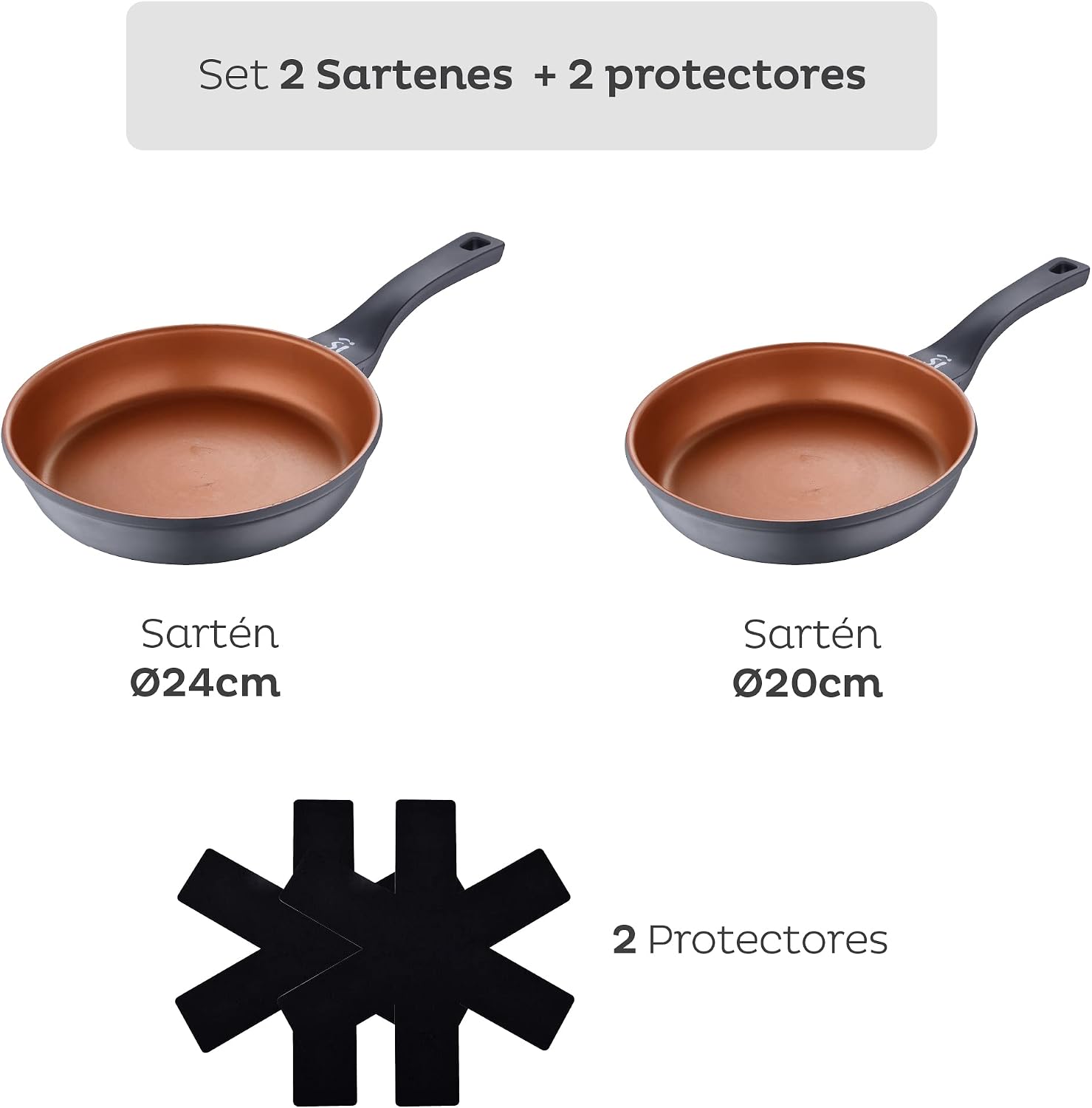 Detalle 2 de SAN IGNACIO Bronze 🥘 Juego de 2 Sartenes Antiadherentes 24 y 28 cm