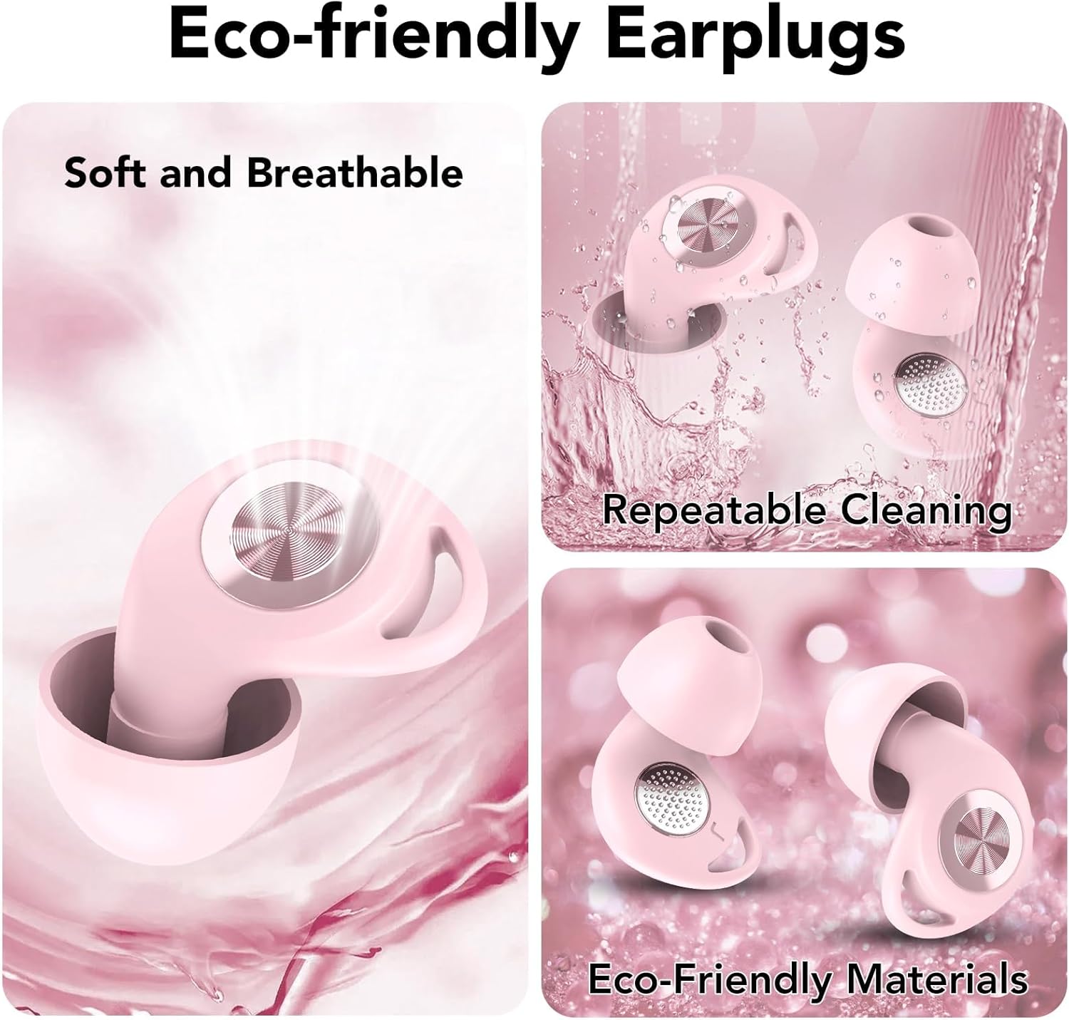 Detalle de Ear Plugs for Sleep 45dB Noise Cancelling Silicone Earplugs with 8 Tips (XS/S/M/L) & Case (Pink)