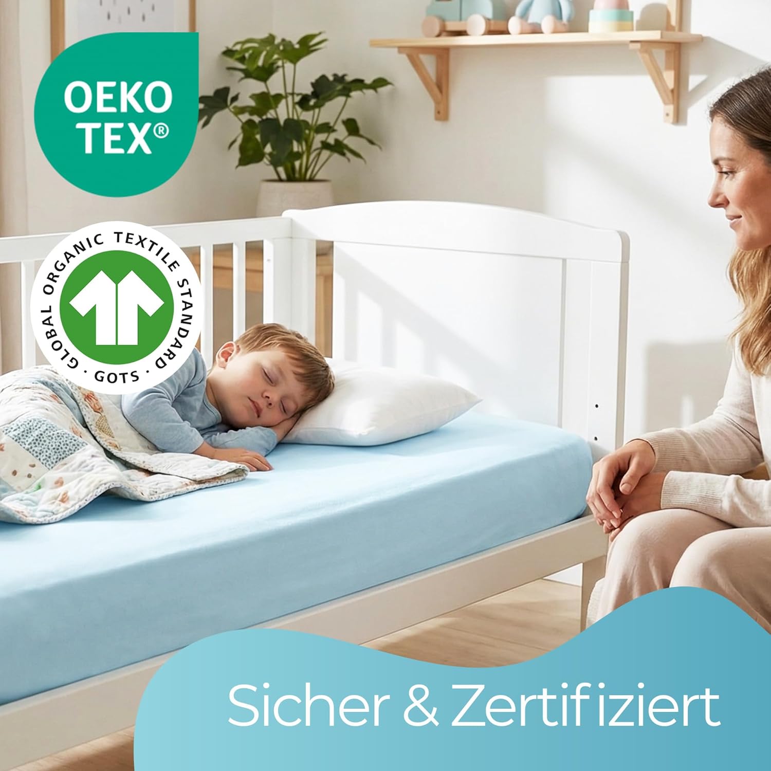 Thumbnail 1 de Spannbettlaken 60x120 Baby – 2er-Set aus 100% Bio-Baumwolle, blau, komplettnatürlich