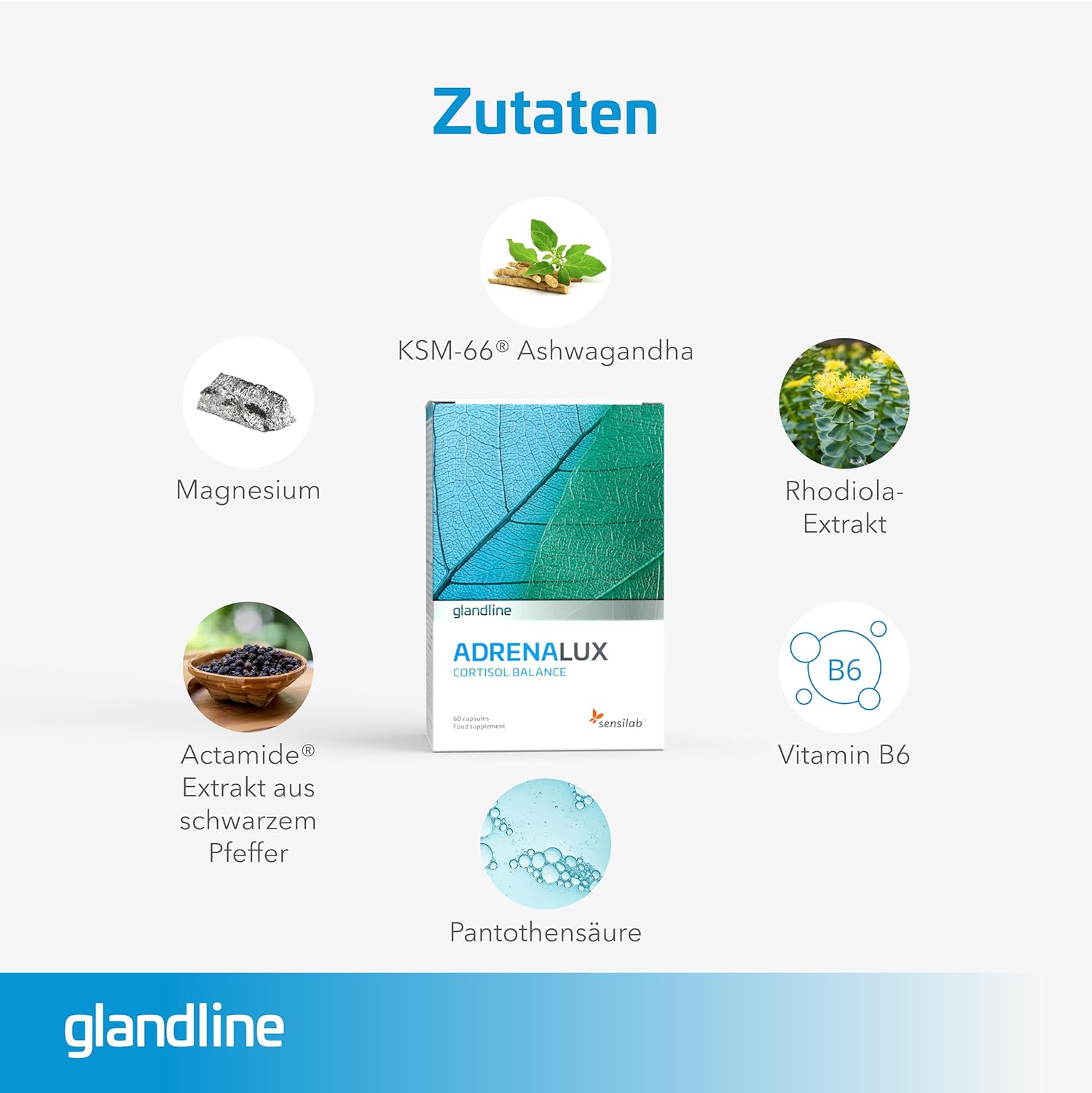 Thumbnail 1 de Sensilab AdrenaLux: Ashwagandha 600 mg & Rhodiola mit Magnesium sowie Vitamin B5/B6 (120 Kapseln)