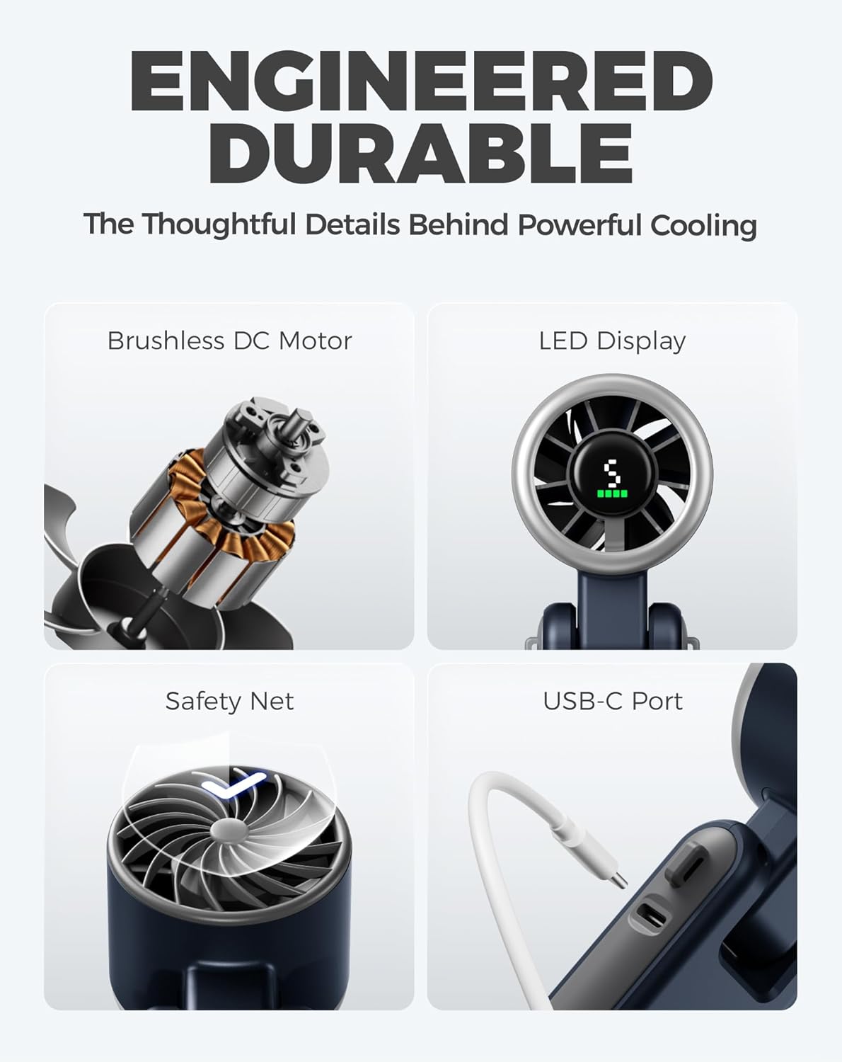 Thumbnail 6 de Diveblues Portable Handheld Fan: 3-in-1 USB Rechargeable Mini for Travel and Outdoors