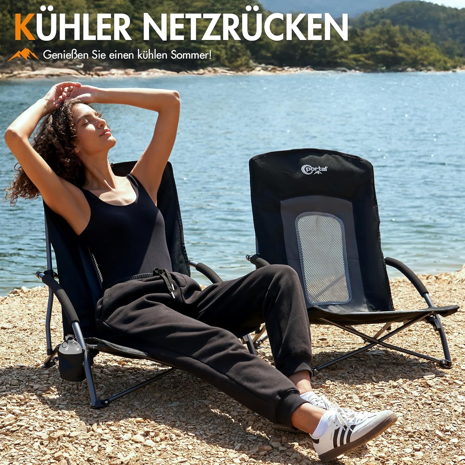 Detalle 2 de PORTAL Strandstuhl klappbar – leichter Campingstuhl mit Tragetasche und Getränkehalter