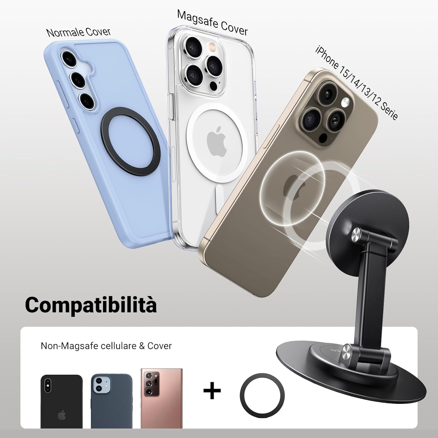 Thumbnail 3 de UGREEN Supporto magnetico per iPhone da scrivania tavolo girevole e pieghevole con anello in metallo, nero