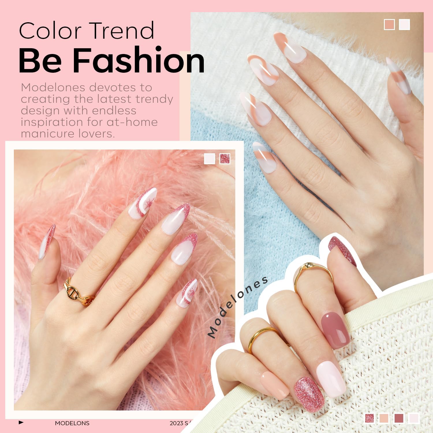 Detalle de Modelones UV Nagellack Set – 6 Farben Gel Nagellack Rosa Nude Glitzer (Soak Off) für Anfänger und Profis