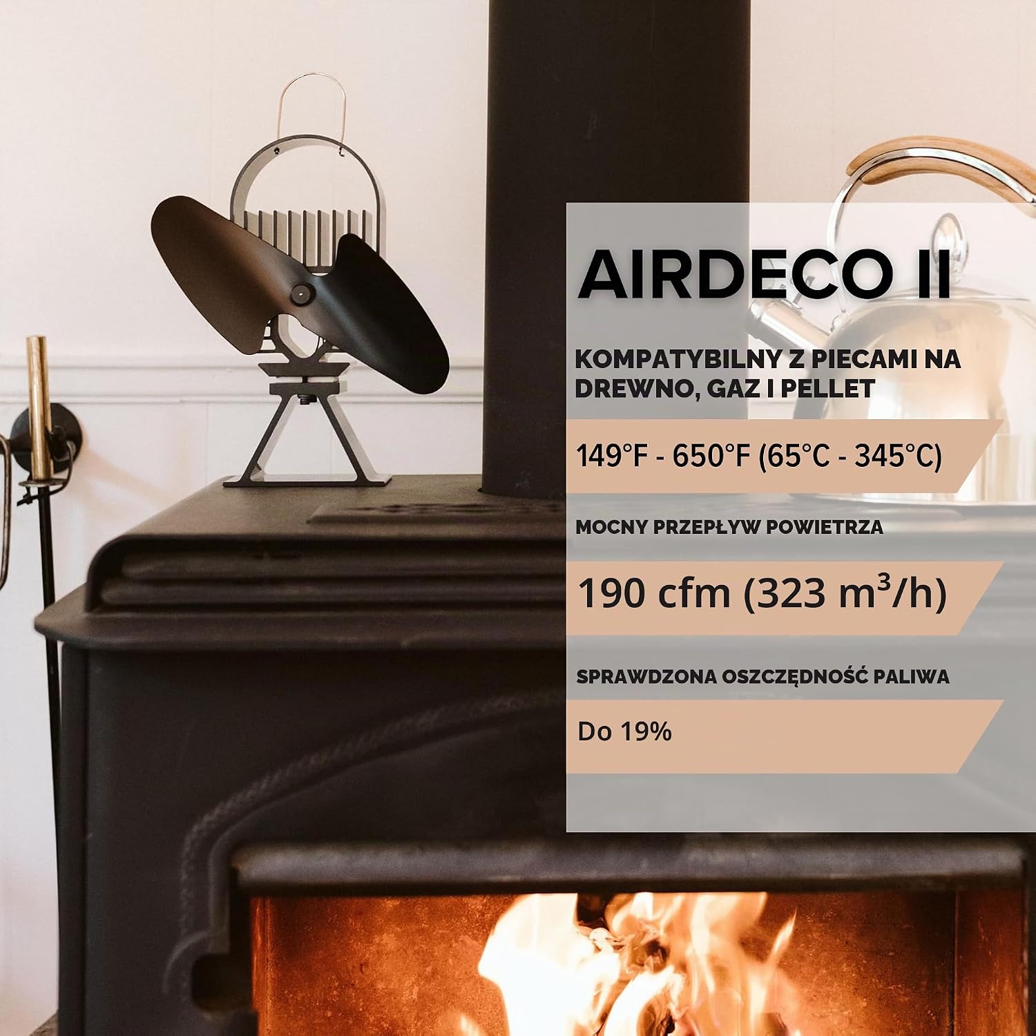 Thumbnail 4 de Ecofan AirDeco II 8204CAXBX – wentylator na ciepło do pieca, aluminiowy, 2 łopatki