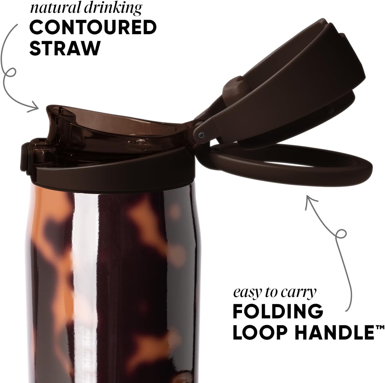 Detalle de Simple Modern Mesa Loop 30oz Water Bottle (Tortoise) — Cupholder Friendly, Insulated Stainless Steel