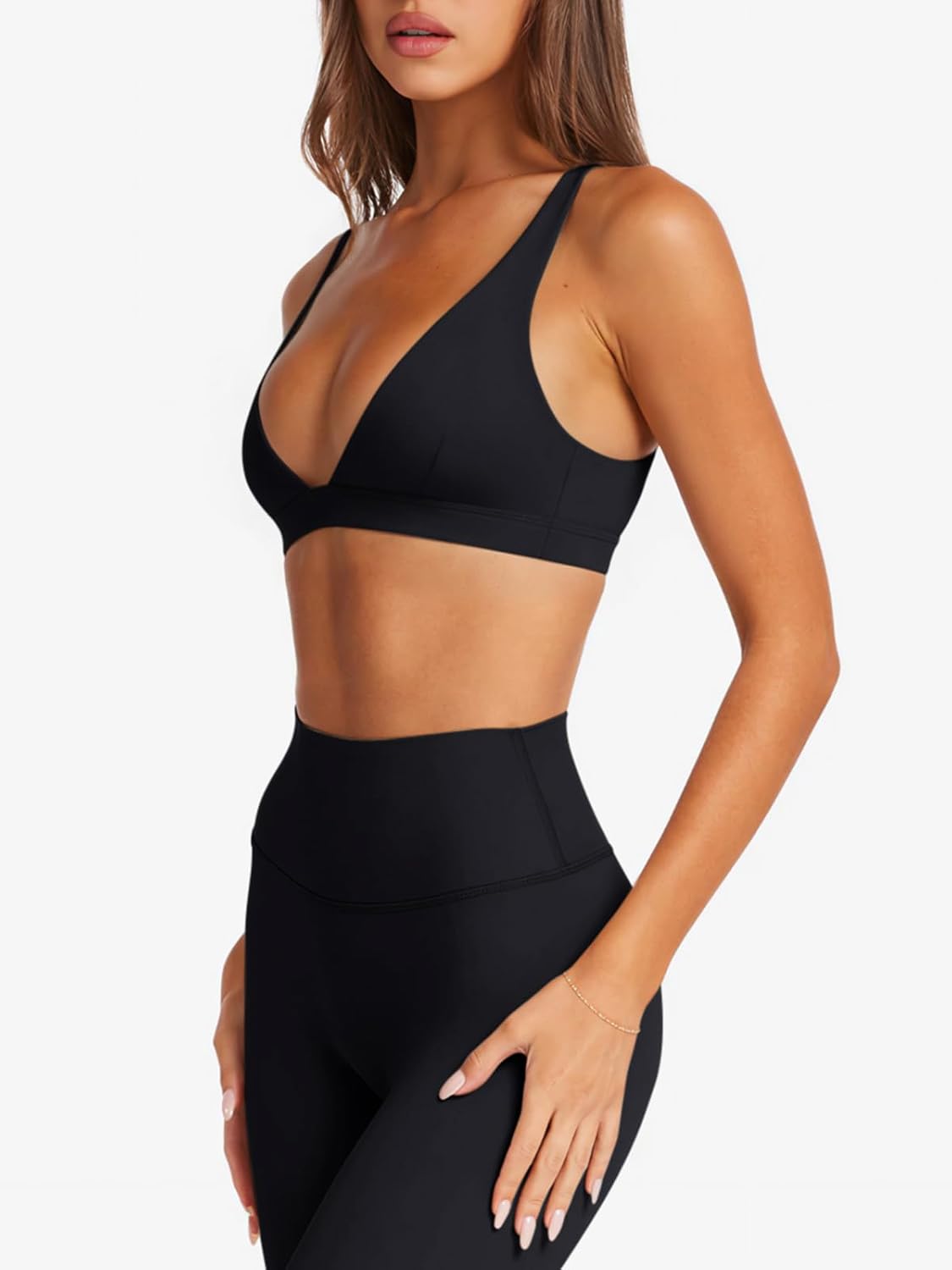 Thumbnail 1 de LASLULU Women's Deep V-Neck Padded Wireless Sports Bra: Low-Impact Yoga to Gym Crop Top