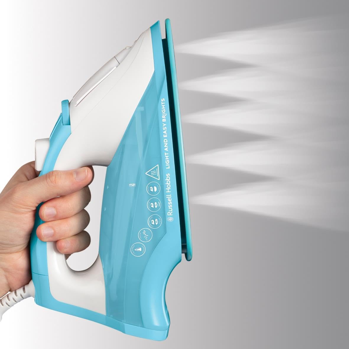 Detalle 2 de Russell Hobbs Light & Easy Brights Aqua Steam Iron with Fabric Softening Infused Ceramic Soleplate