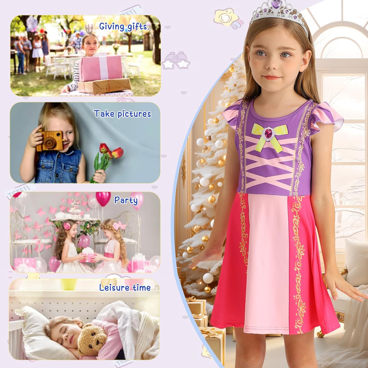 Detalle 2 de AmzBarley Matching Nightgown Set for Girls and 18-Inch Dolls, Flutter Sleeves